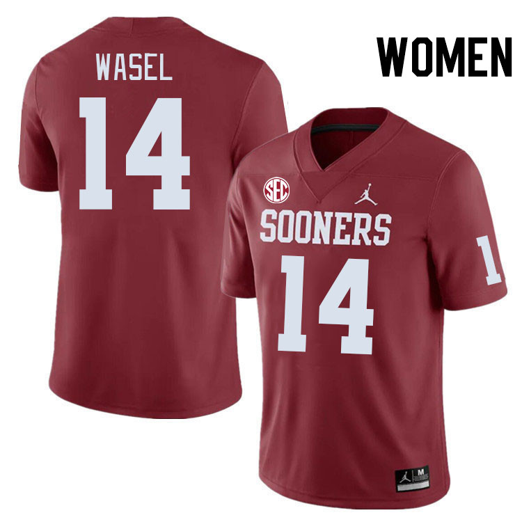 Women #14 Steele Wasel Oklahoma Sooners 2024 SEC Conference College Football Jerseys-Crimson